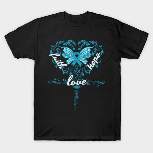 Obsessive Compulsive Disorder Awareness Faith Hope Love Butterfly Ribbon, In This Family No One Fights Alone T-Shirt by DAN LE